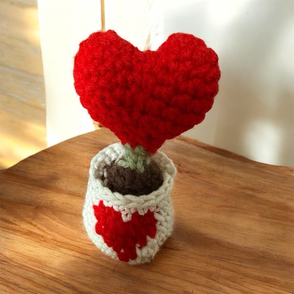 Handmade Other - Handmade Crochet Heart Plant Decor – Valentine’s Gift – 5” Amigurumi Plush